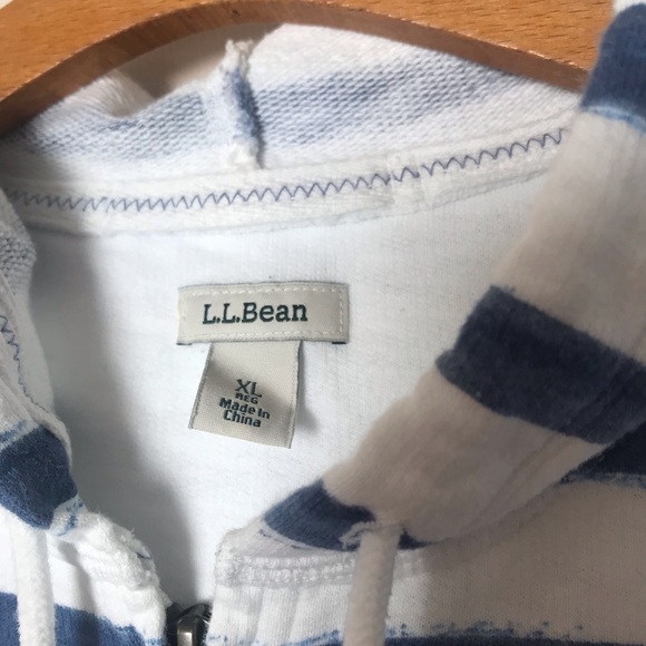 L.L. Bean Organic Cotton Blue and White Striped Hoodie Nautical Style Size XL - Picture 5 of 12